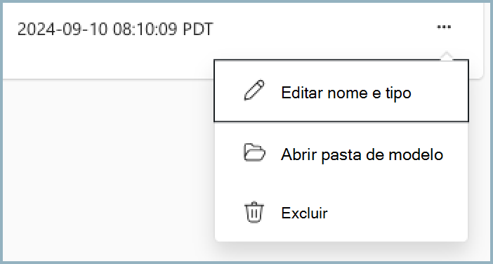 Captura de ecrã a mostrar o menu pendente da pasta de modelos.