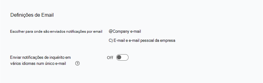 Captura de ecrã da secção Definições de Email em Configuração de comunicações.