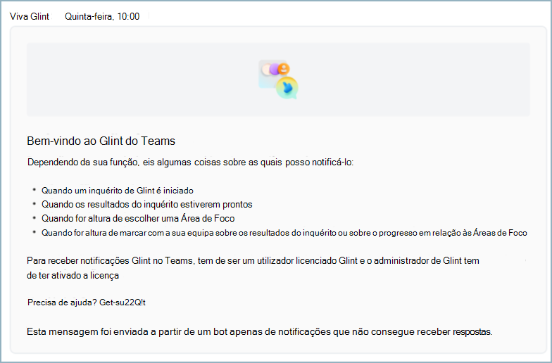 Captura de ecrã da mensagem do Teams que os utilizadores recebem quando Viva Glint é instalado no Microsoft Teams.