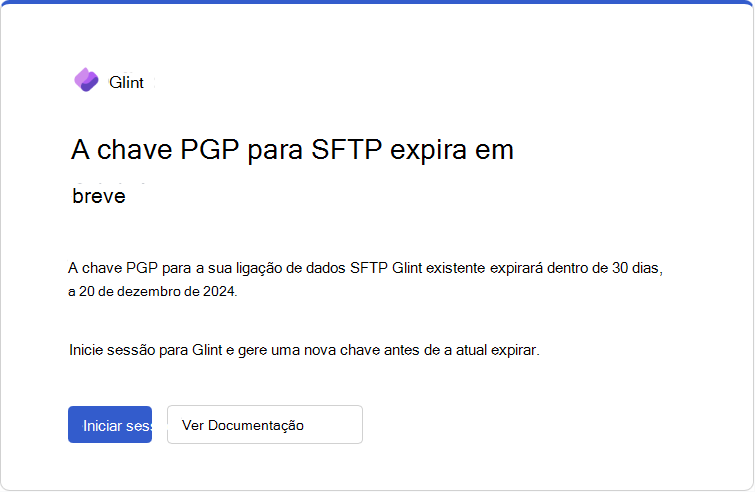 Captura de ecrã do e-mail de expiração da chave PGP que Glint envia 30 dias antes da data de expiração.