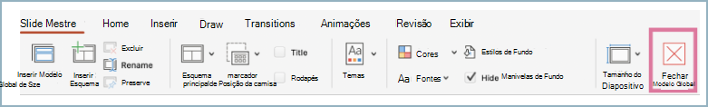 Captura de ecrã a mostrar a funcionalidade Fechar Modelo Global na barra de menus Ver.