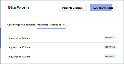 Captura de ecrã de uma parte de uma lista de Programas Associados.