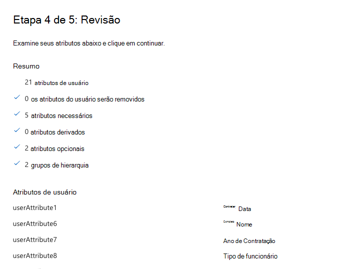 Captura de ecrã do passo 4 para rever o mapeamento de atributos carregados.