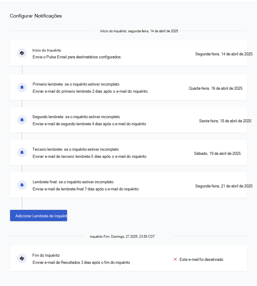 Captura de ecrã da secção Configurar Notificações em Configuração de comunicações.