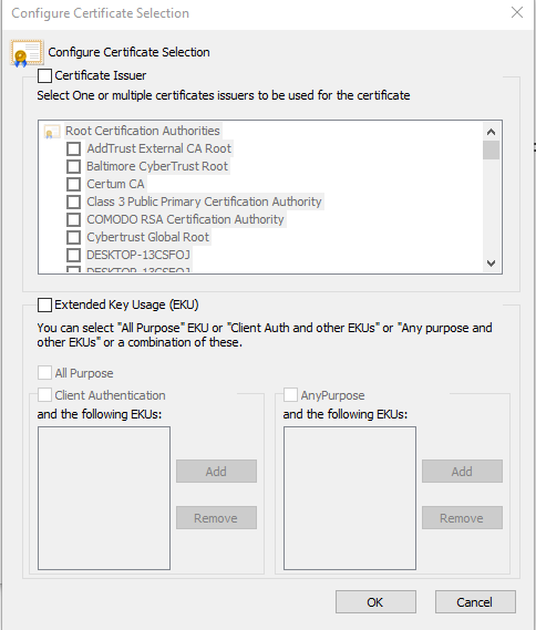 configurar a janela de certificado.