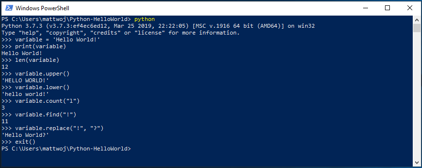 Captura de tela do PowerShell deste tutorial