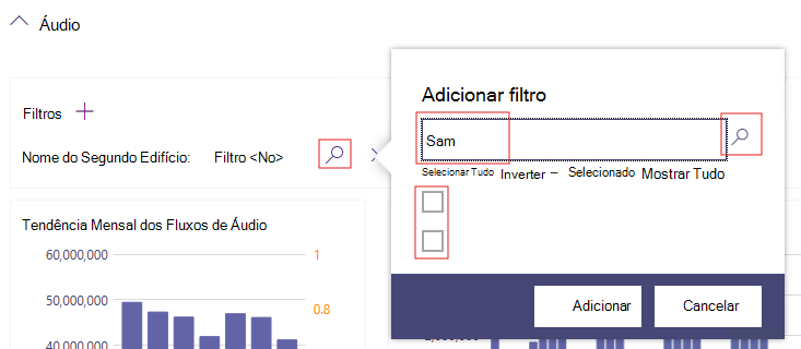 Captura de ecrã a mostrar a adição de um filtro de consulta.