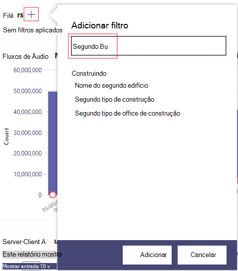 Captura de ecrã a mostrar a adição de um filtro de seleção múltipla.