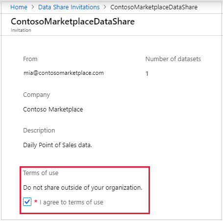 Captura de ecrã da página de aceitação do convite, mostrando os termos de utilização realçados e o contrato selecionado.