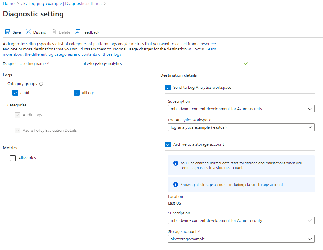 Captura de tela das opções de configurações de diagnóstico.