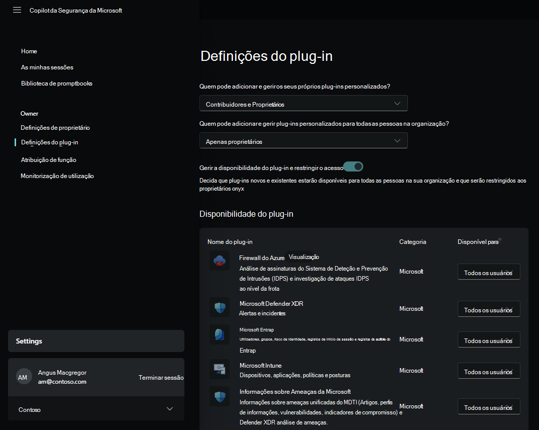 Captura de ecrã a mostrar as definições do plug-in.