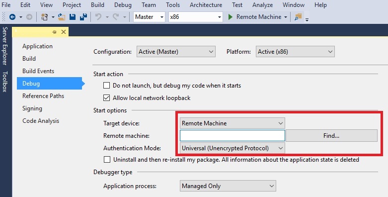 Implantação de máquina remota para aplicativos no Microsoft HoloLens no Visual Studio.