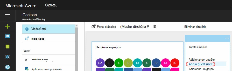 Utilizar Tarefas Rápidas para adicionar um utilizador convidado