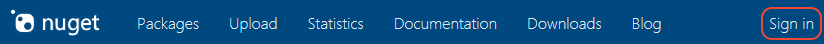 Screenshot that shows the NuGet sign in link.