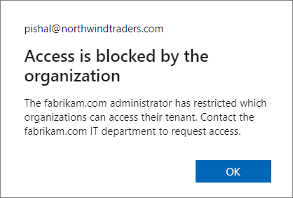 Mensagem de exemplo quando outro inquilino Microsoft Entra bloqueia o acesso a conteúdos encriptados.