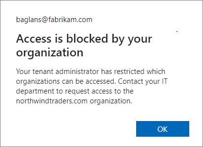Mensagem de exemplo quando o inquilino local Microsoft Entra bloqueia o acesso a conteúdos encriptados.