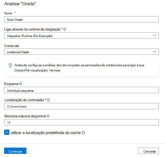 Captura de ecrã a mostrar a página de definições de análise do Oracle.