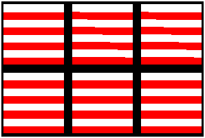 ilustração de uma caixa divididas em seções seis com linhas horizontais não contínuas nos dois quadrados superiores à direita