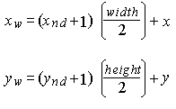 Equação mostrando a computação das coordenadas da janela.