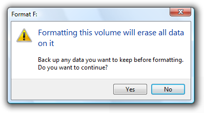 Captura de ecrã do aviso Formatting-will-erase-data 
