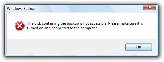 captura de tela do disco de backup não acessível mensagem 