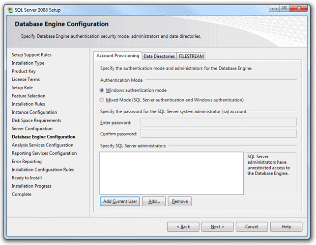 captura de tela do Assistente de Instalação do SQL Server 