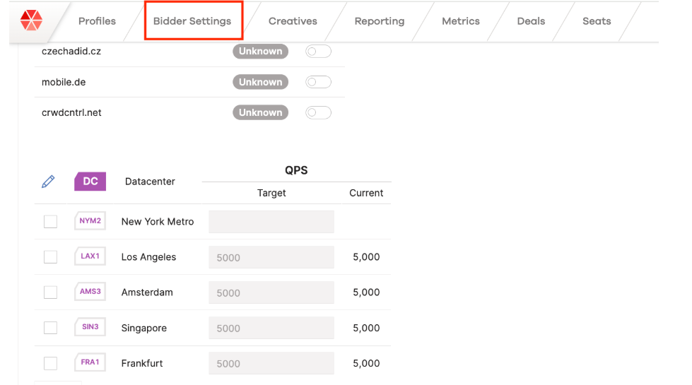 Screenshot explaining the Bidder Settings tab.