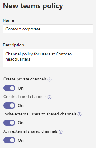 Screenshot of teams policy settings.