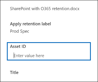 The Asset Id property is displayed on a document properties detail page.