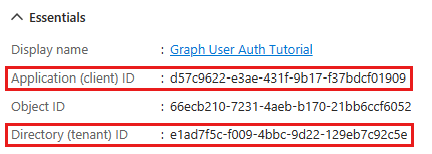 Снимок экрана с идентификатором приложения для новой регистрации