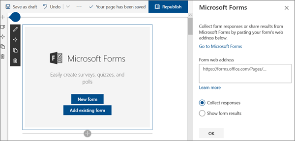 Изображение веб-части Microsoft Forms