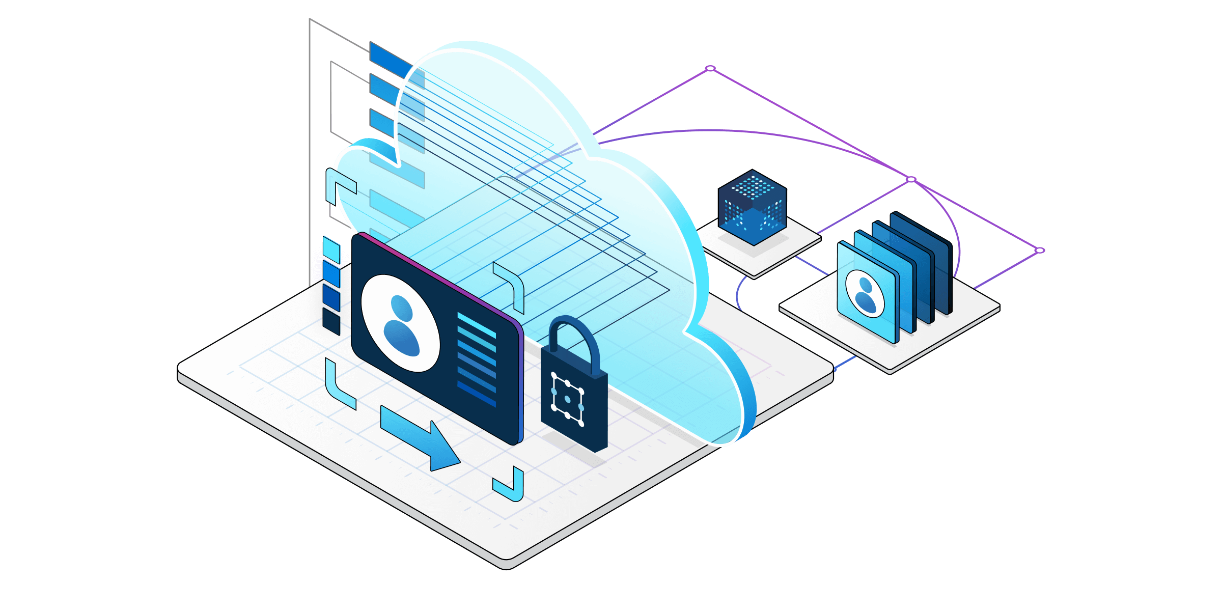 Иллюстрация isometric для технических компонентов для служб Entra.