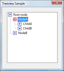 screen shot showing the previous arrangement, but with lines joining the nodes; the first line descends from the root node