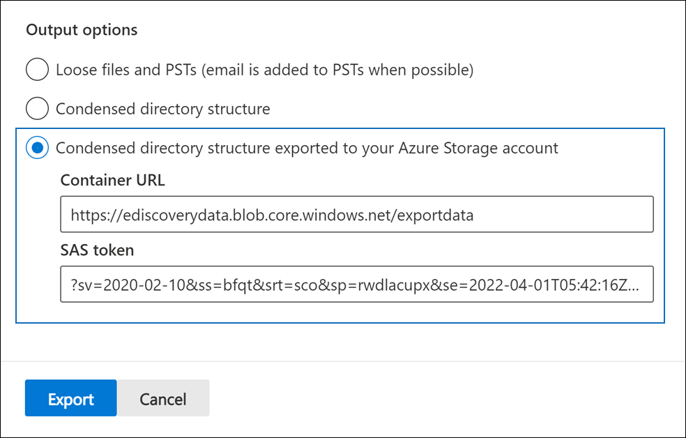 Paste the connection URL and the SAS token in the corresponding fields.