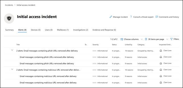 Alert pairs in Incidents.