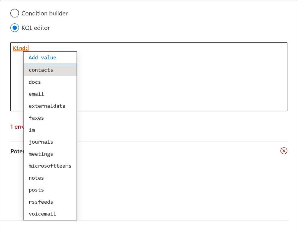 KQL editor suggests values for some properties