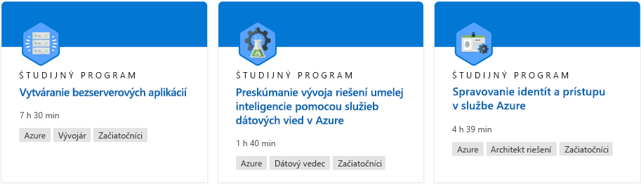 Snímka obrazovky zobrazujúca študijný program z webovej lokality Microsoft Learn