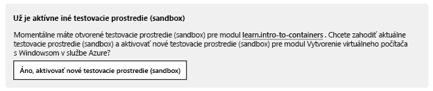 Oznámenie s informáciou, že iné testovacie prostredie (sandbox) je aktívne, a tlačidlom na aktiváciu nového testovacieho prostredia (sandbox).