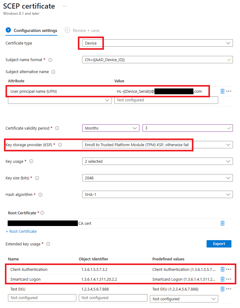 Exempel på SCEP-konfiguration