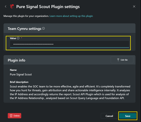 Image of the Pure Signal Scout plugin settings.