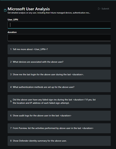 Screenshot of Microsoft user analysis promptbook.