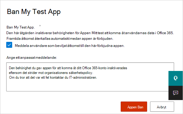 Skärmbild av att förbjuda en app.