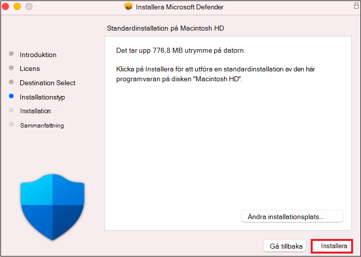 Skärmbild som visar det slutliga installationssteget.