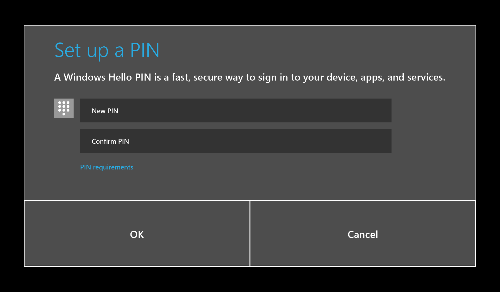 Konfigurera Windows Hello PIN-kod.