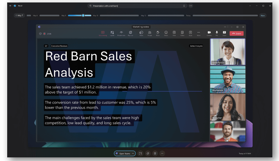 Skärmbild av Recall-gränssnittet som visar ett Redbarn Sale Analysis-appexempel.