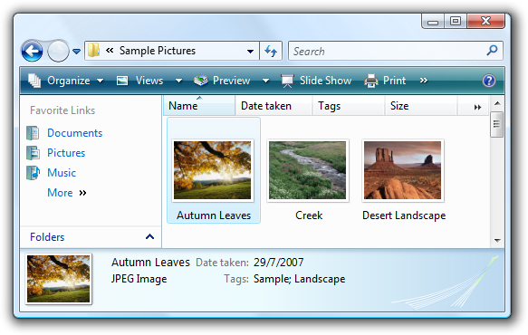 screen shot of windows explorer thumbnail view 