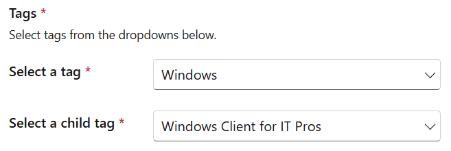 ตัวอย่างของการใช้ดรอปดาวน์แบบลําดับชั้นเพื่อเลือกแท็ก