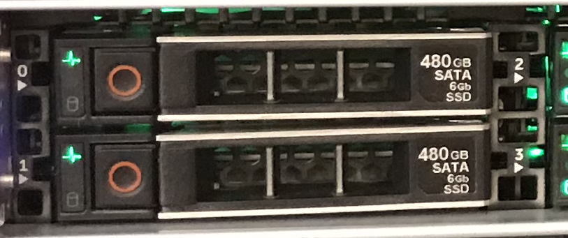 photo of one hard drive bay in the FXT chassis, showing drive numbers and capacity labels