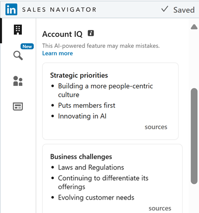 ภาพหน้าจอของ IQ บัญชีใน Sales Navigator