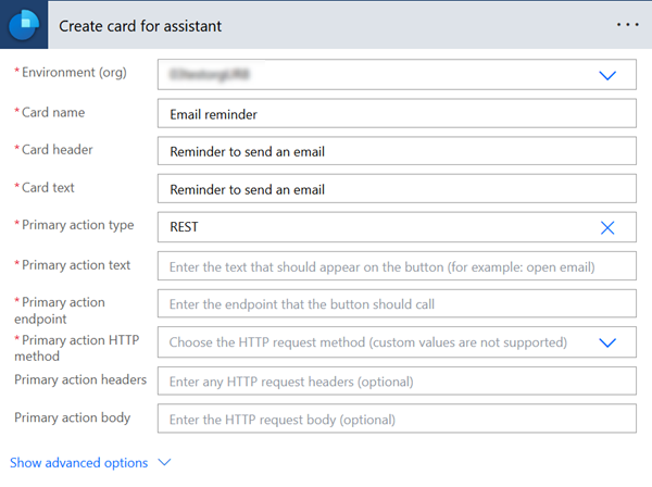 ภาพหน้าจอของการสร้าง การ์ด สำหรับ REST API